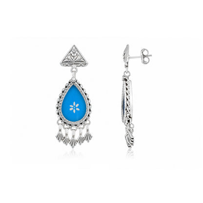 Aqua Floral Drop 925 Sterling Silver Fashion Earring