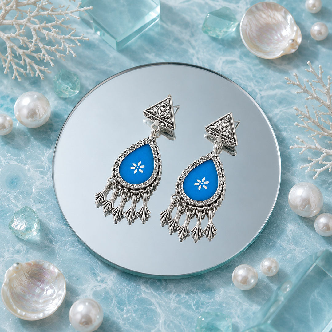 Aqua Floral Drop 925 Sterling Silver Fashion Earring