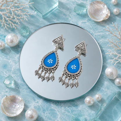 Aqua Floral Drop 925 Sterling Silver Fashion Earring