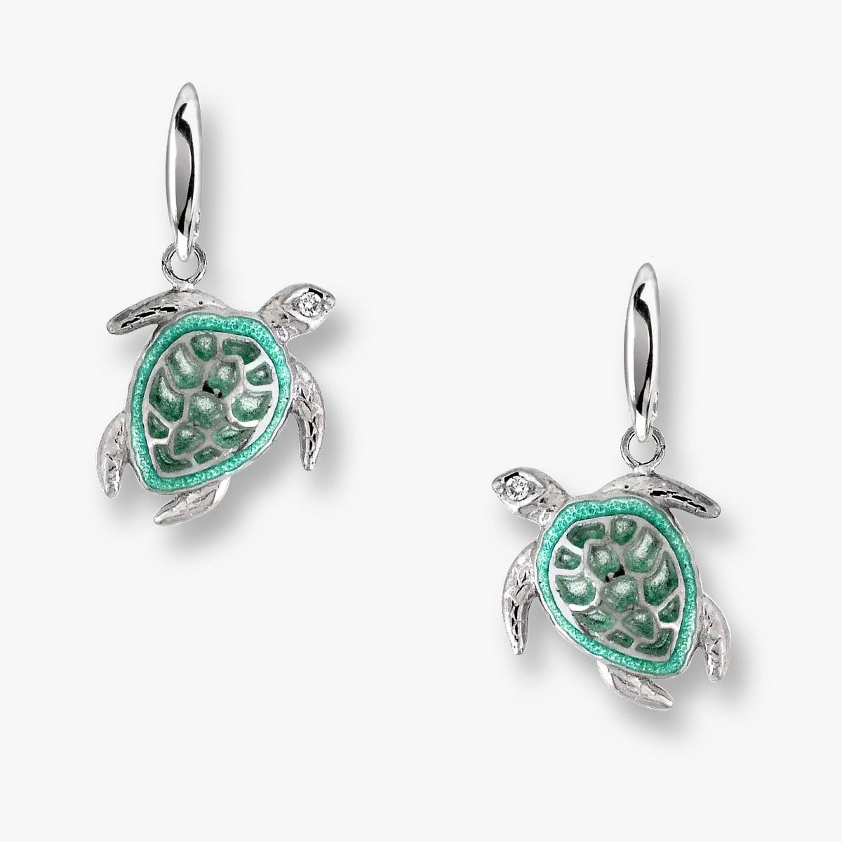 Aqua Shell Turtle Rhodium Plate Earrings