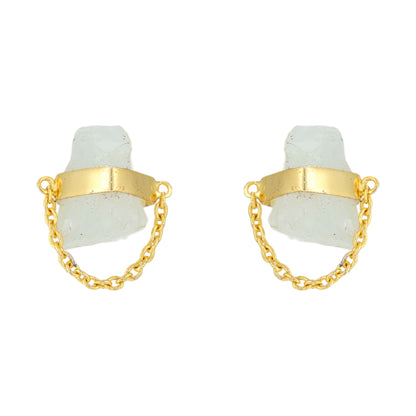 Aquamarine Chain Drop 925 Gold Plated Earrings