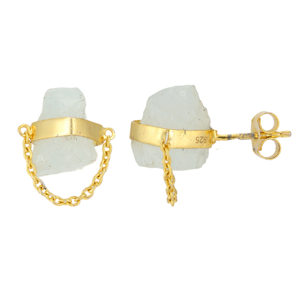 Aquamarine Chain Drop 925 Gold Plated Earrings