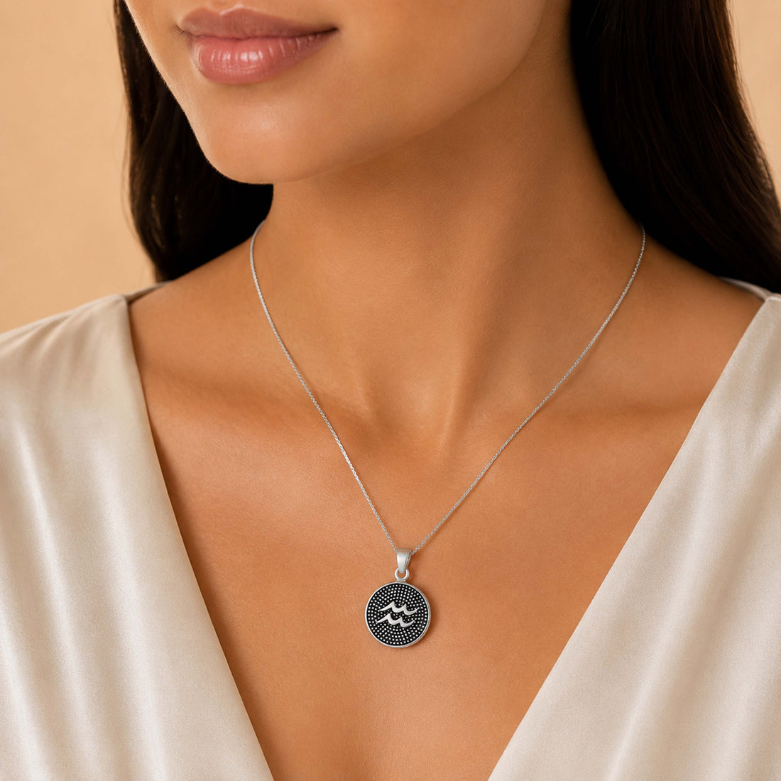 Aquarius Zodiac 925 Sterling Silver Sign Pendant