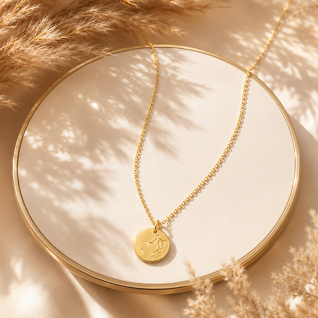 Aquarius Zodiac Symbol 925 Sterling Silver Golden Chain Pendant for Women