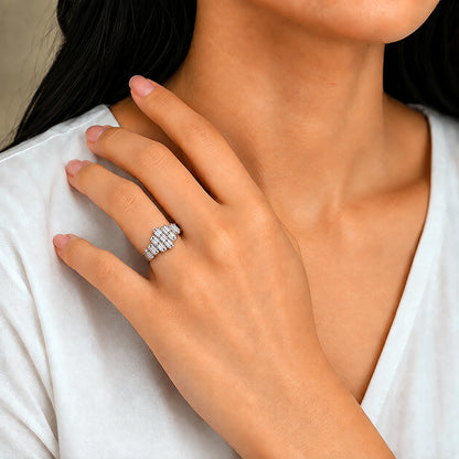 Architectural Baguette Crown Sterling Silver Ring
