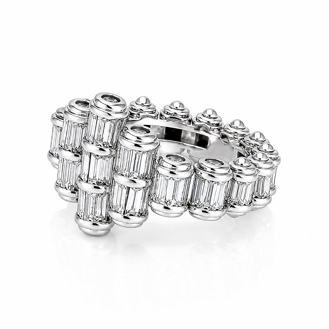 Architectural Baguette Crown Sterling Silver Ring