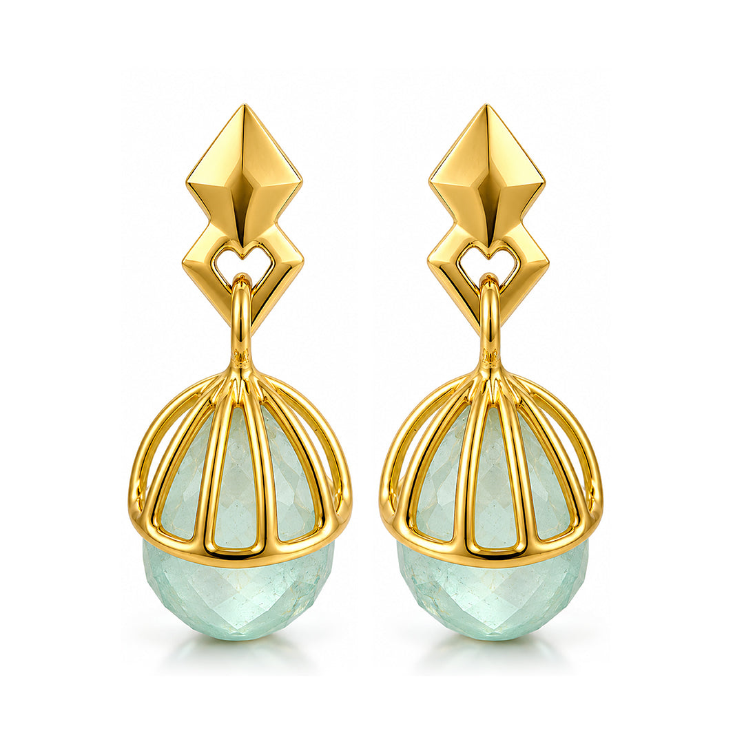 Artisan Gold PlatedCage Dangle 925 Sterling Silver Earrings