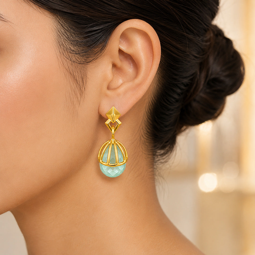 Artisan Gold PlatedCage Dangle 925 Sterling Silver Earrings