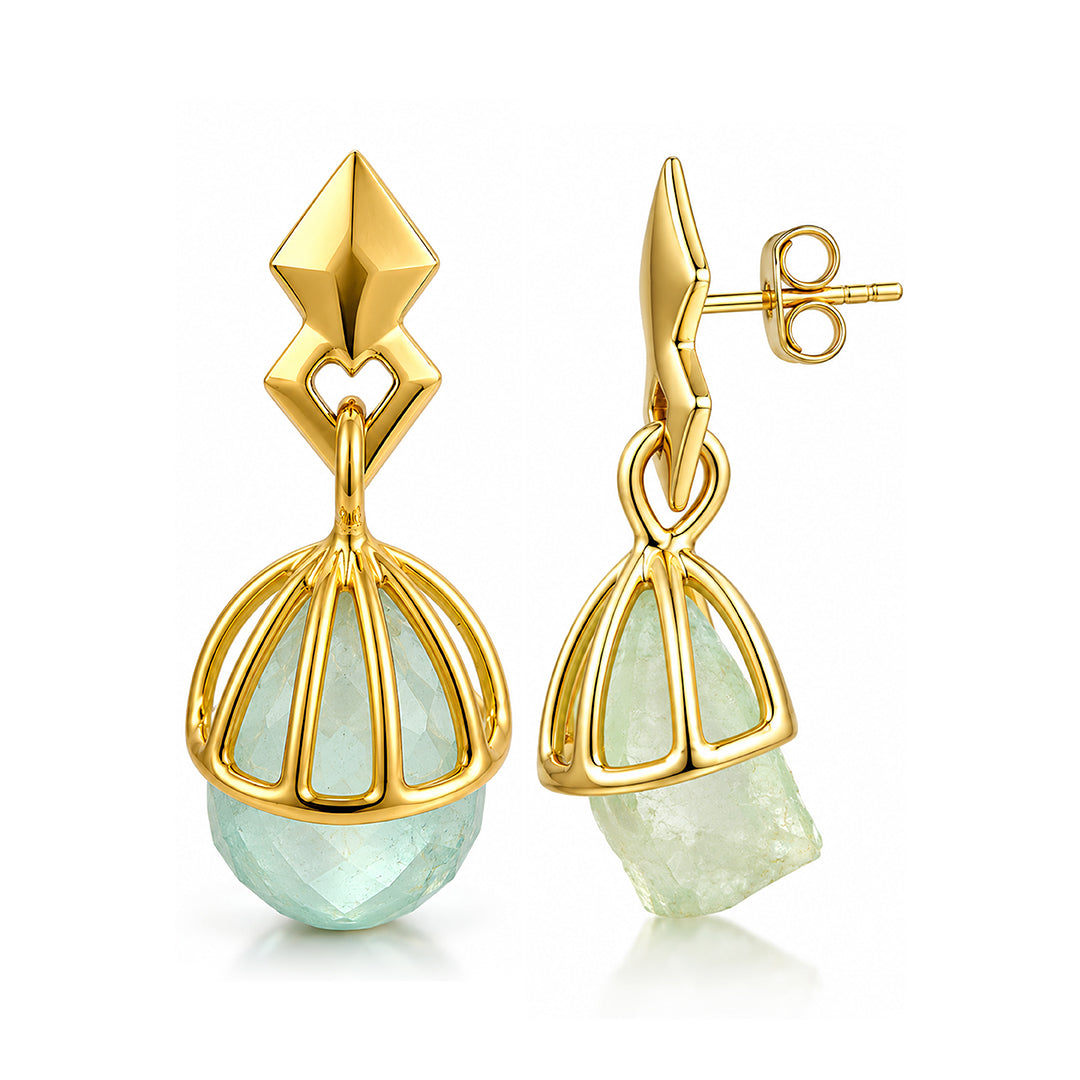 Artisan Gold PlatedCage Dangle 925 Sterling Silver Earrings