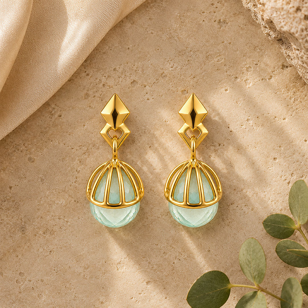 Artisan Gold PlatedCage Dangle 925 Sterling Silver Earrings