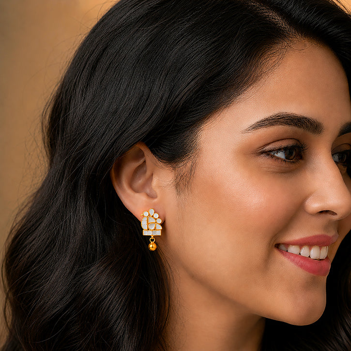 Artistic Golden Bird 925 Sterling Silver Pearl Drop Earrings