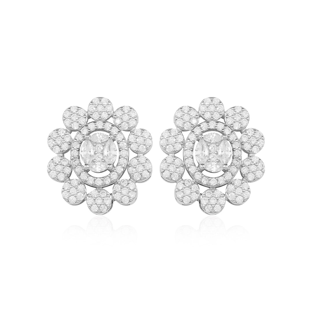 Artistic Floral Oval Cluster 925 Sterling Silver Earring for women