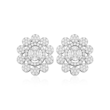 Artistic Floral Oval Cluster 925 Sterling Silver Earring for women