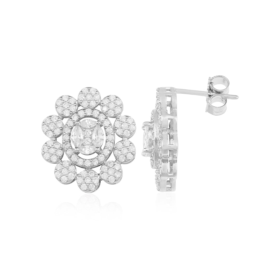 Artistic Floral Oval Cluster 925 Sterling Silver Earring for women
