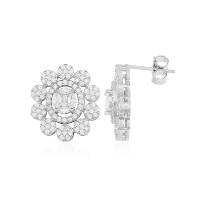 Artistic Floral Oval Cluster 925 Sterling Silver Earring for women