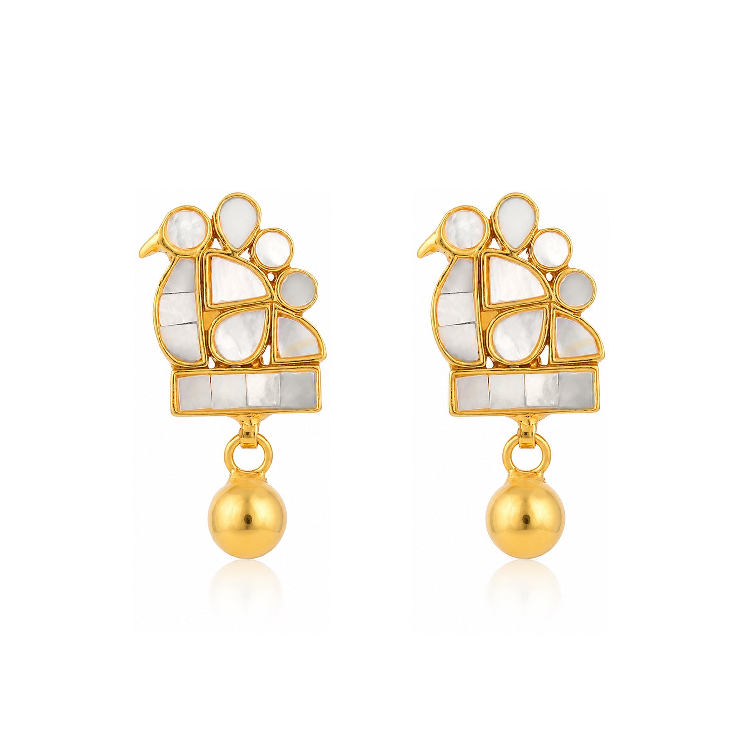 Artistic Golden Bird 925 Sterling Silver Pearl Drop Earrings
