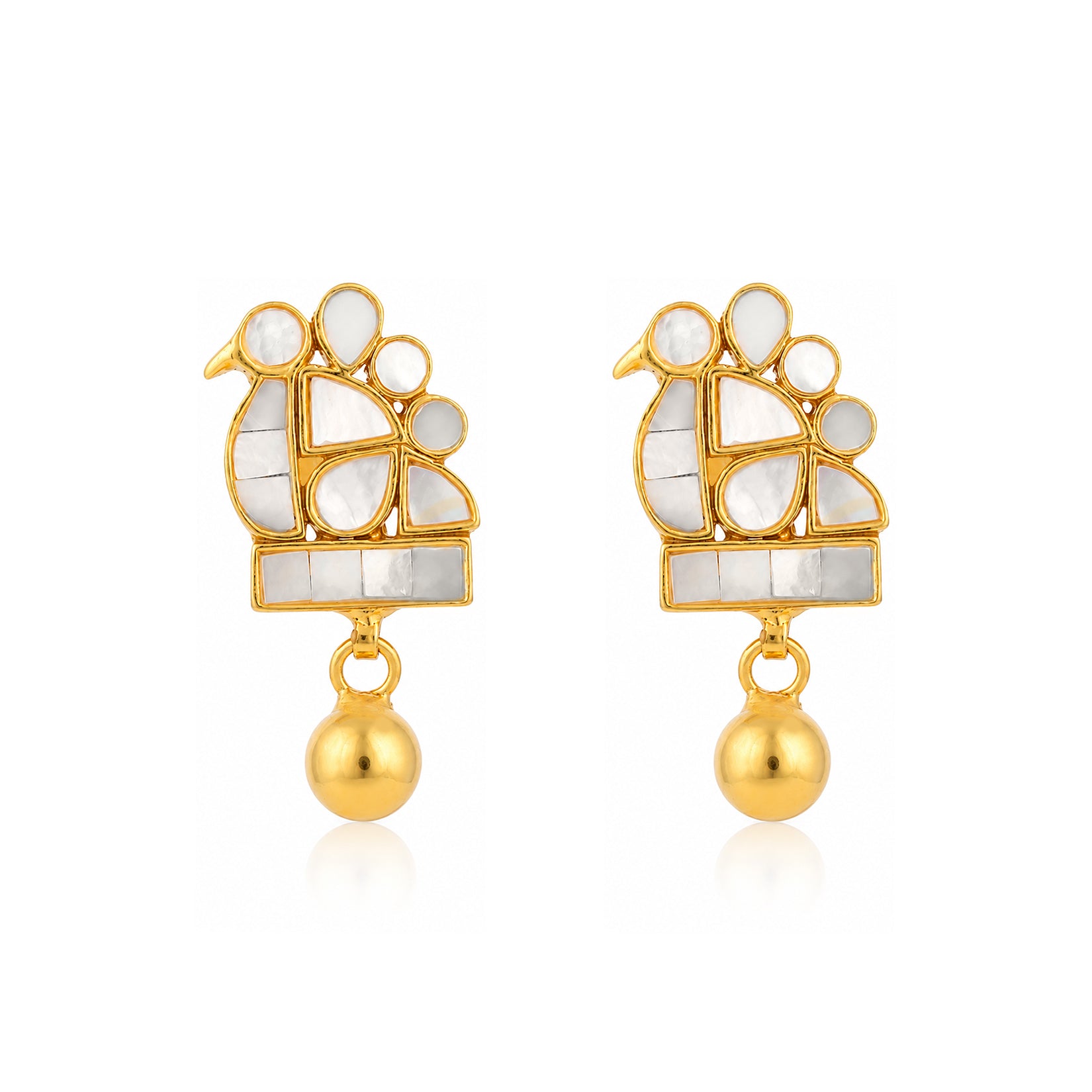 Artistic Golden Bird 925 Sterling Silver Pearl Drop Earrings