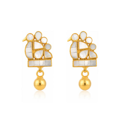 Artistic Golden Bird 925 Sterling Silver Pearl Drop Earrings