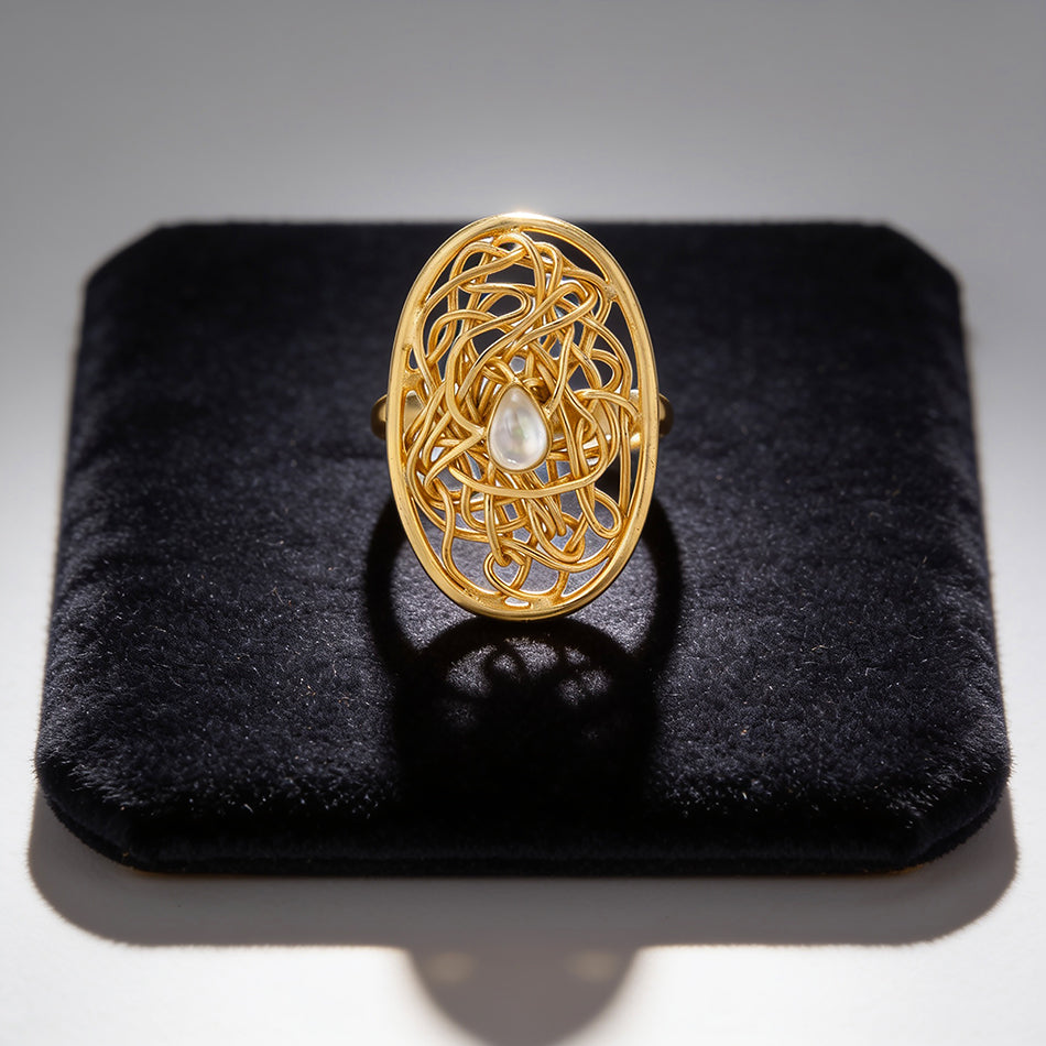 Artistic Pearl Maze 925 Sterling Silver Cocktail Ring