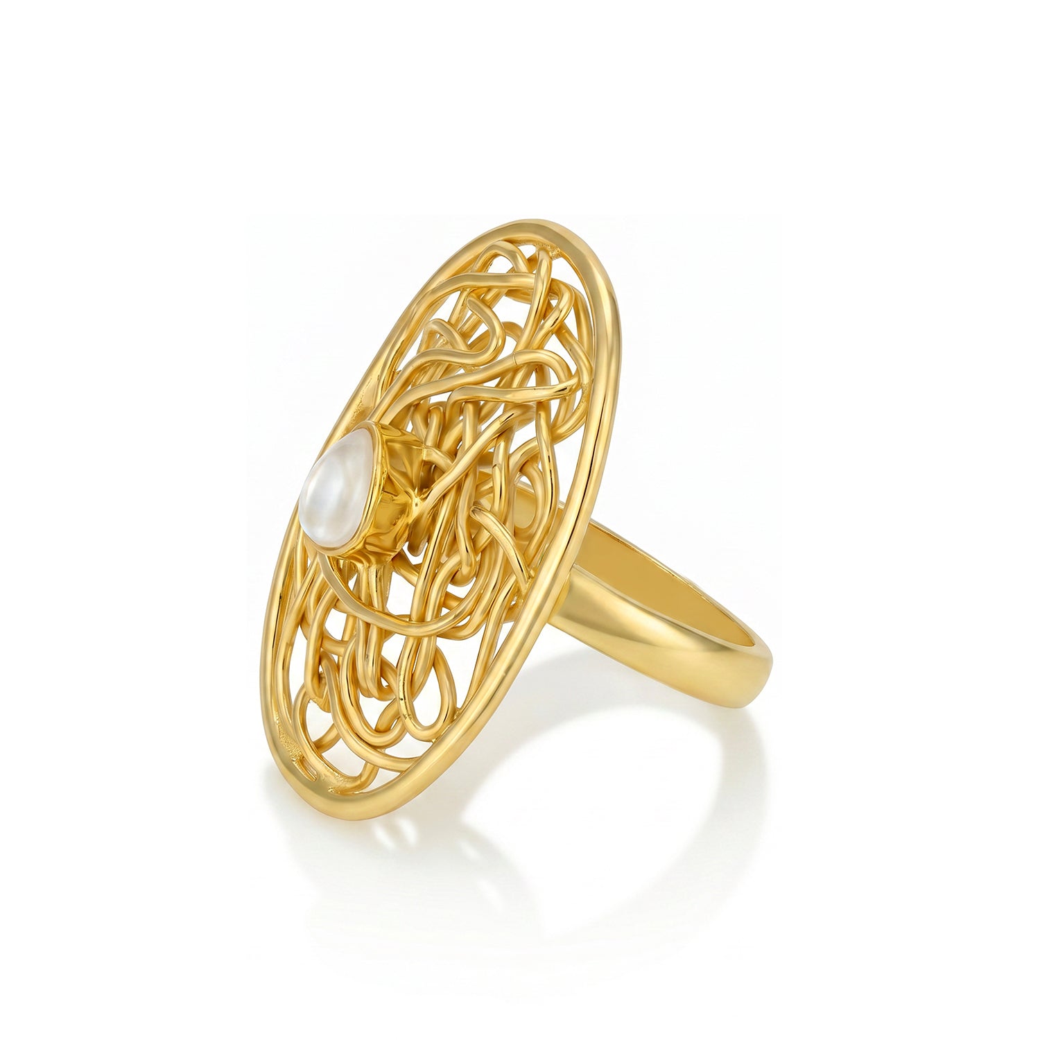 Artistic Pearl Maze 925 Sterling Silver Cocktail Ring
