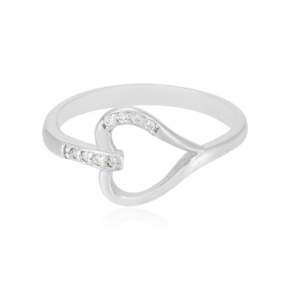 Asymmetric Heart Sleek Stone Rhodium Plated 925 Rings