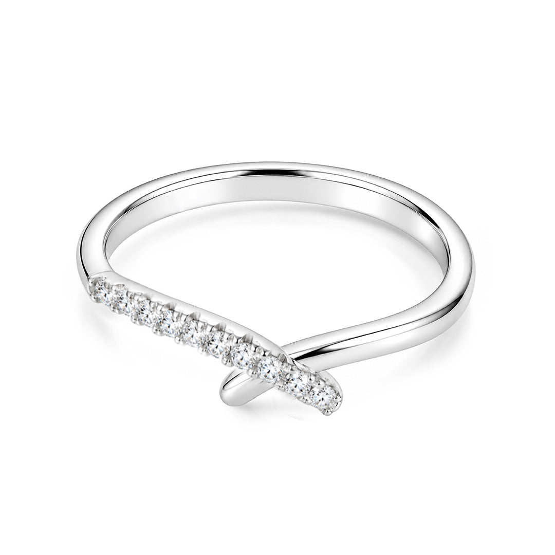 Asymmetrical Criss-Cross Pave Sterling Silver Ring