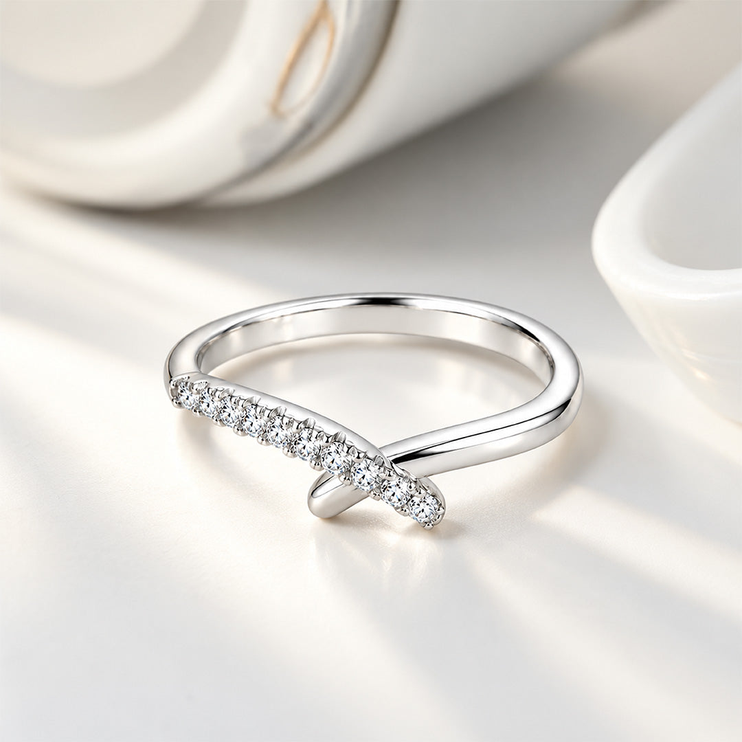 Asymmetrical Criss-Cross Pave Sterling Silver Ring