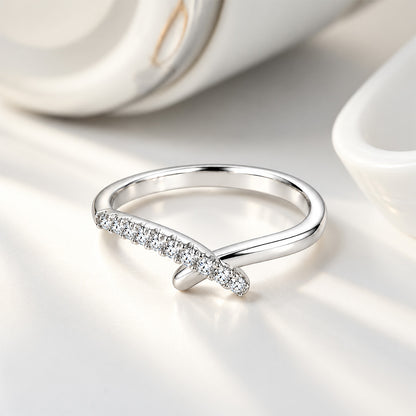 Asymmetrical Criss-Cross Pave Sterling Silver Ring