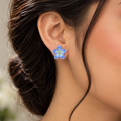 Atractive Blue Floral 925 Sterling Silver Stud