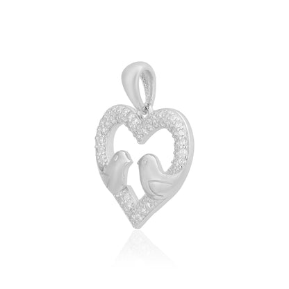 Avian Love 925 Rhodium Crystal Heart Pendants