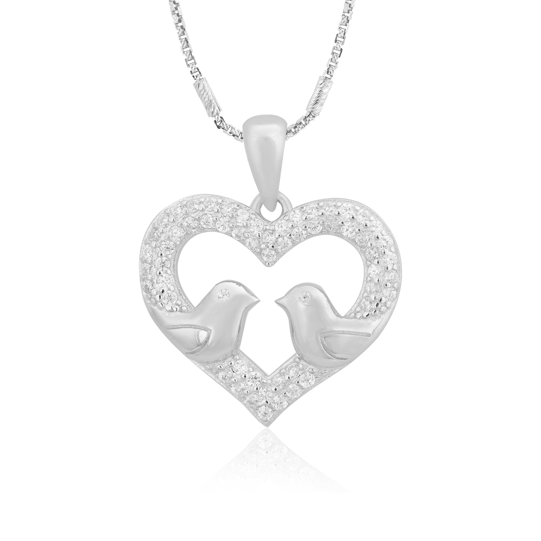 Avian Love Rhodium Crystal Heart Pendants