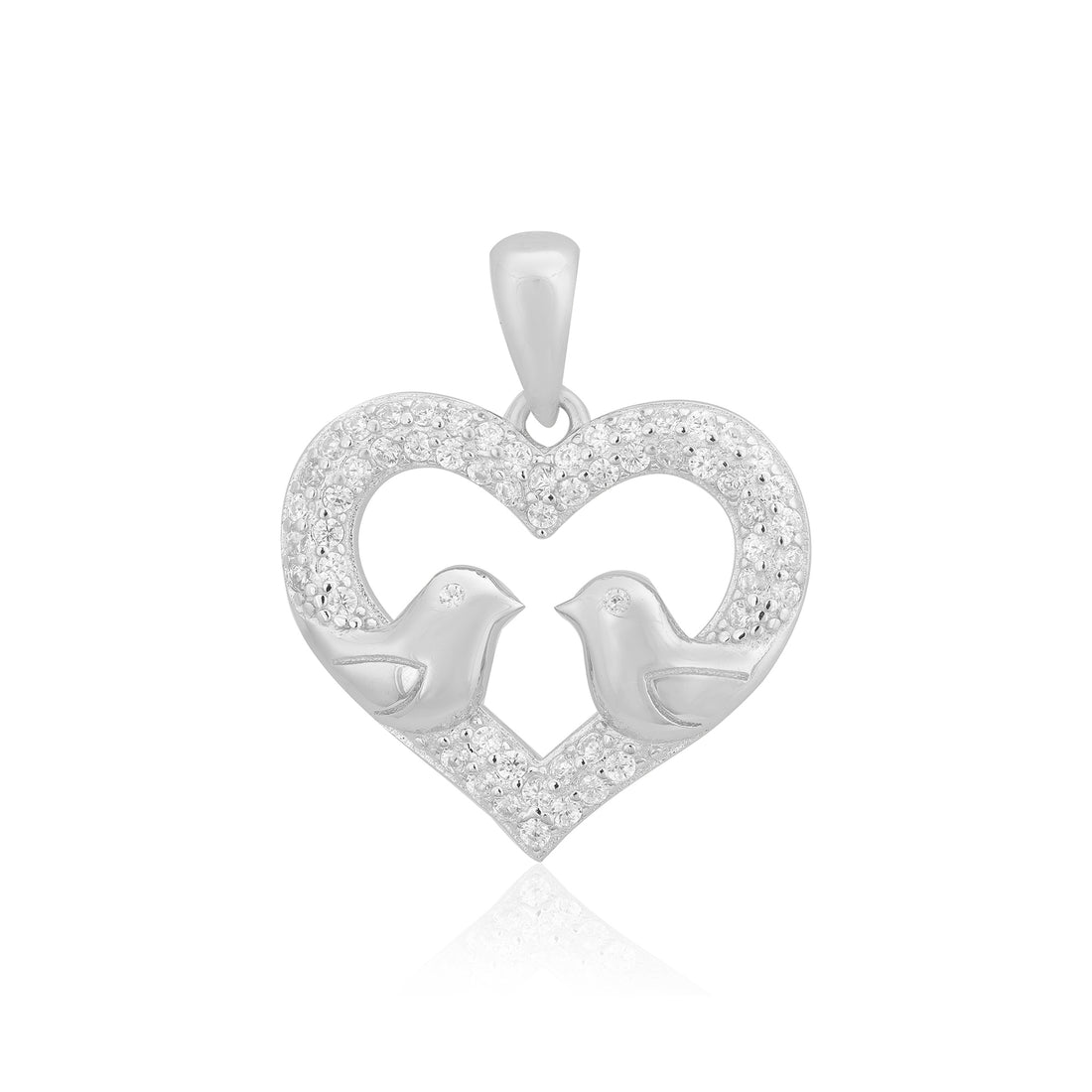 Avian Love Rhodium Plated Crystal Heart Pendants