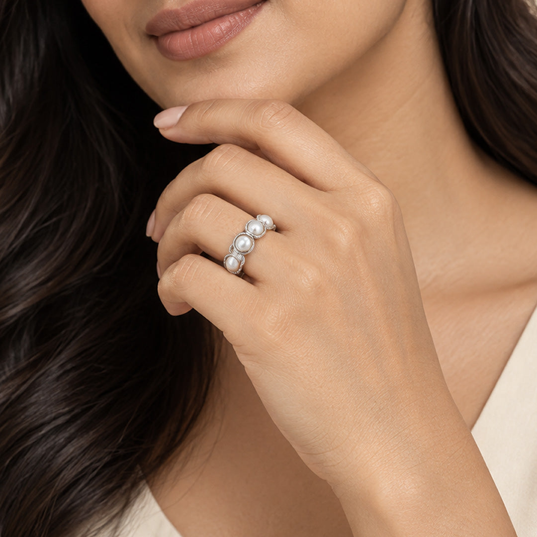 Beaded Freshwater Pearl Eternity Band Ring