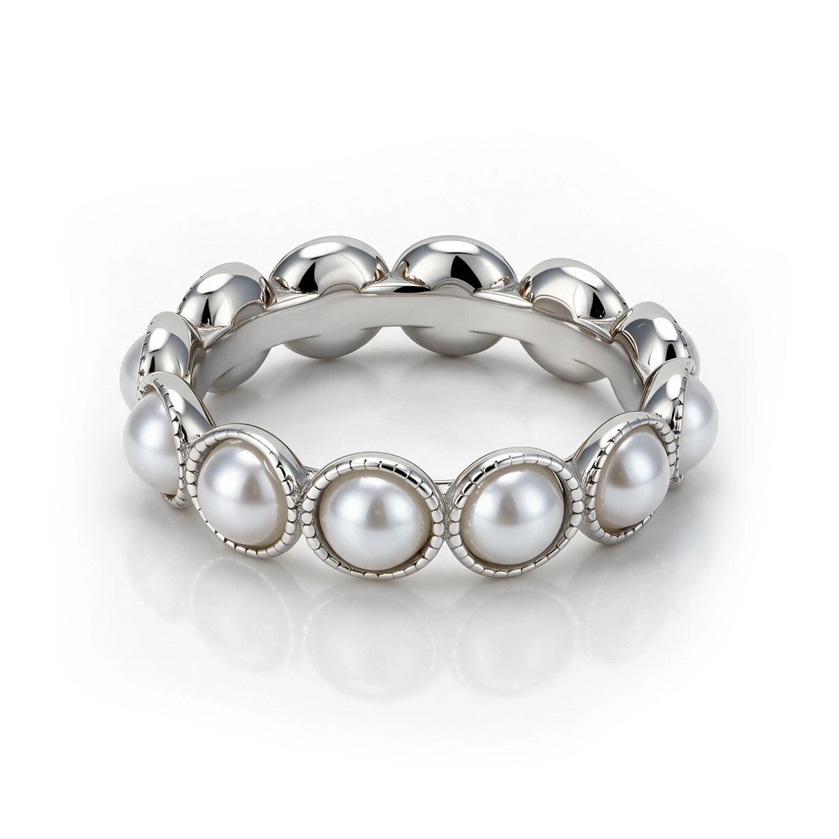 Beaded Freshwater Pearl Eternity Band Ring