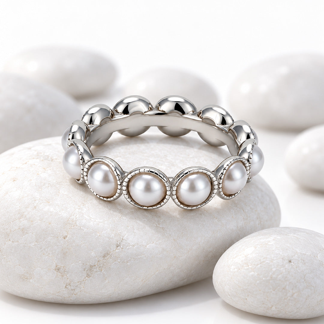 Beaded Freshwater Pearl Eternity Band Ring