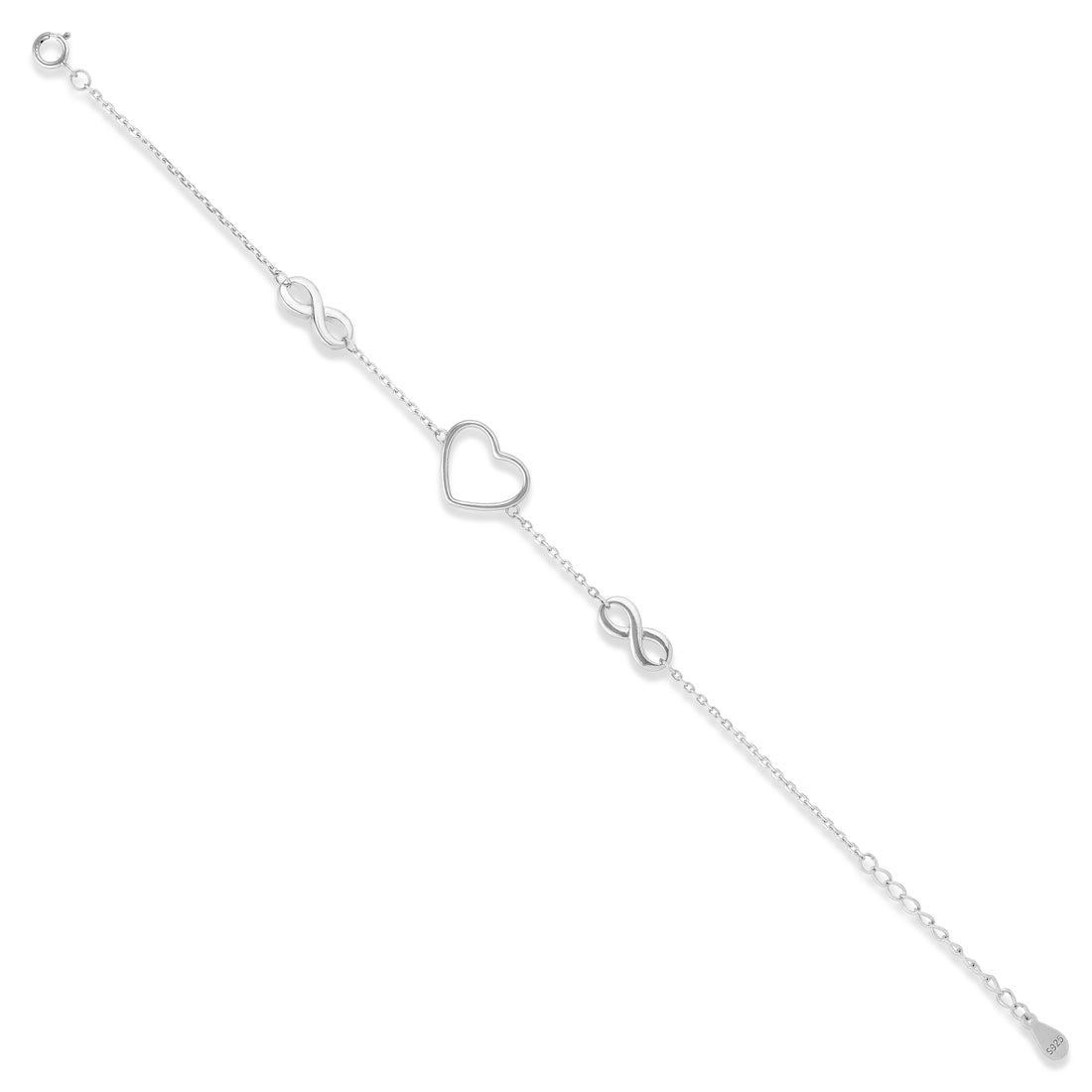 Beautiful Infinity Love Heart Statement Design 925 Sterling Silver Bracelet for women