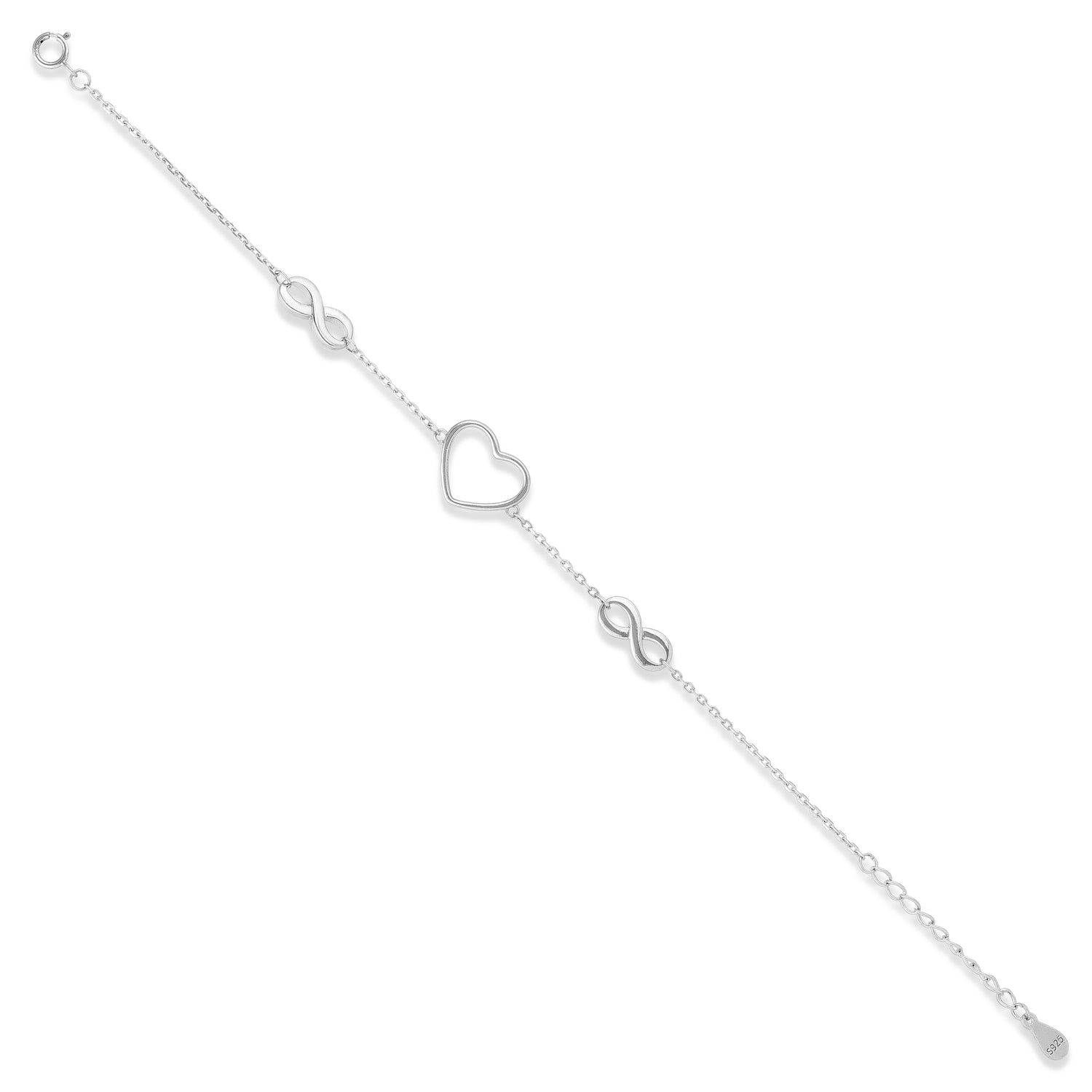 Beautiful Infinity Love Heart Statement Design 925 Sterling Silver Bracelet for women