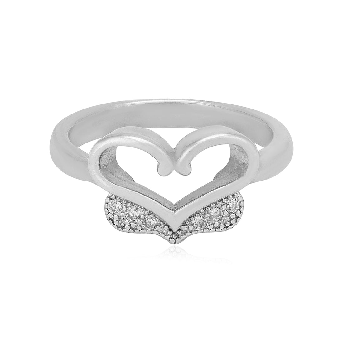 Beautiful Heart Rhodium Plated Glimmering Stone Rings