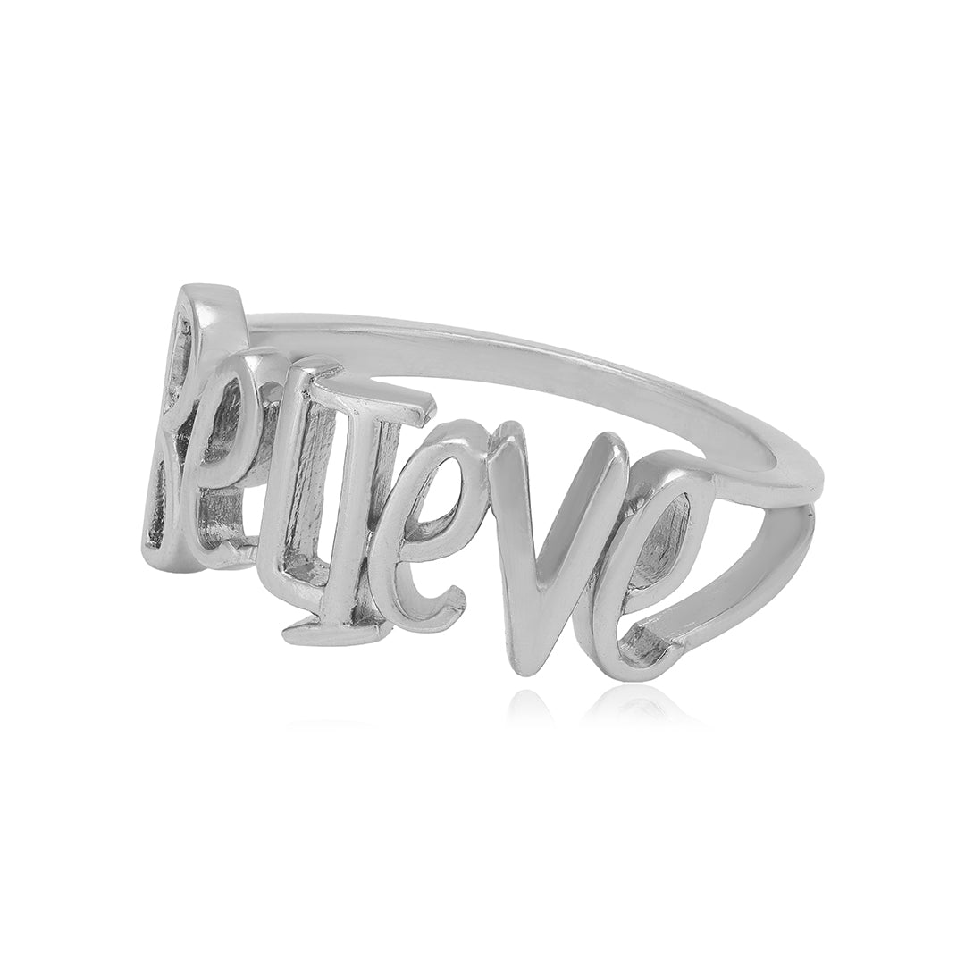 Believe Engraved Rhodium Plated 925 Rings