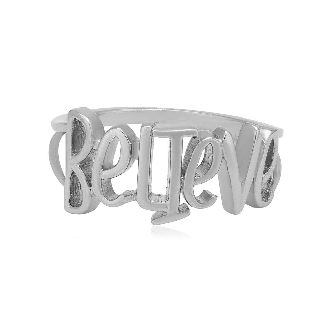 Believe Engraved Rhodium Plated 925 Rings