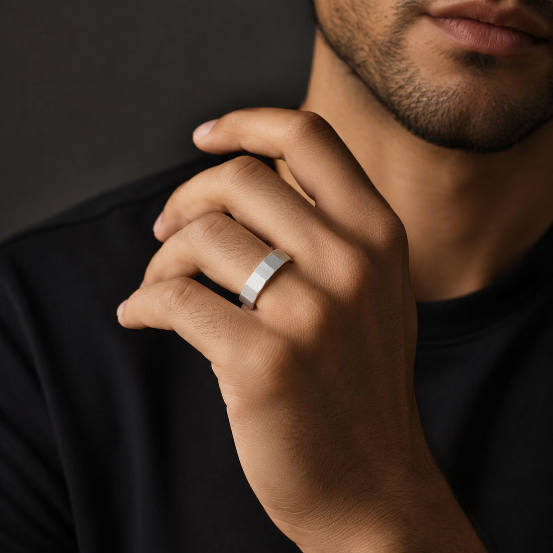 Beveled Edge 925 Sterling Silver Ring For Men