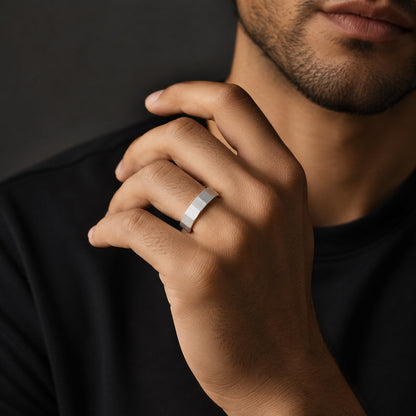 Beveled Edge 925 Sterling Silver Ring For Men