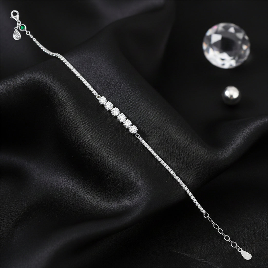 Bezel-Set Stone Silver Bracelet