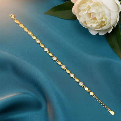 Bezel Station Gold Finish Silver Bracelet