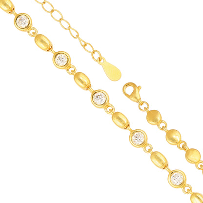 Bezel Station Gold Finish Silver Bracelet
