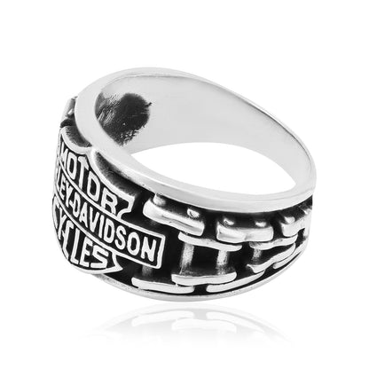 Bikers Emblem 925 Sterling Harley Davidson Oxidised Ring