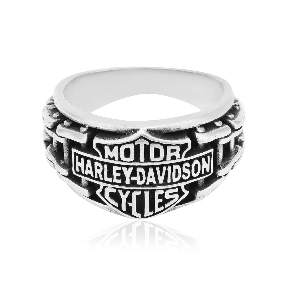 Bikers Emblem Sterling Silver Harley Davidson Oxidised Ring