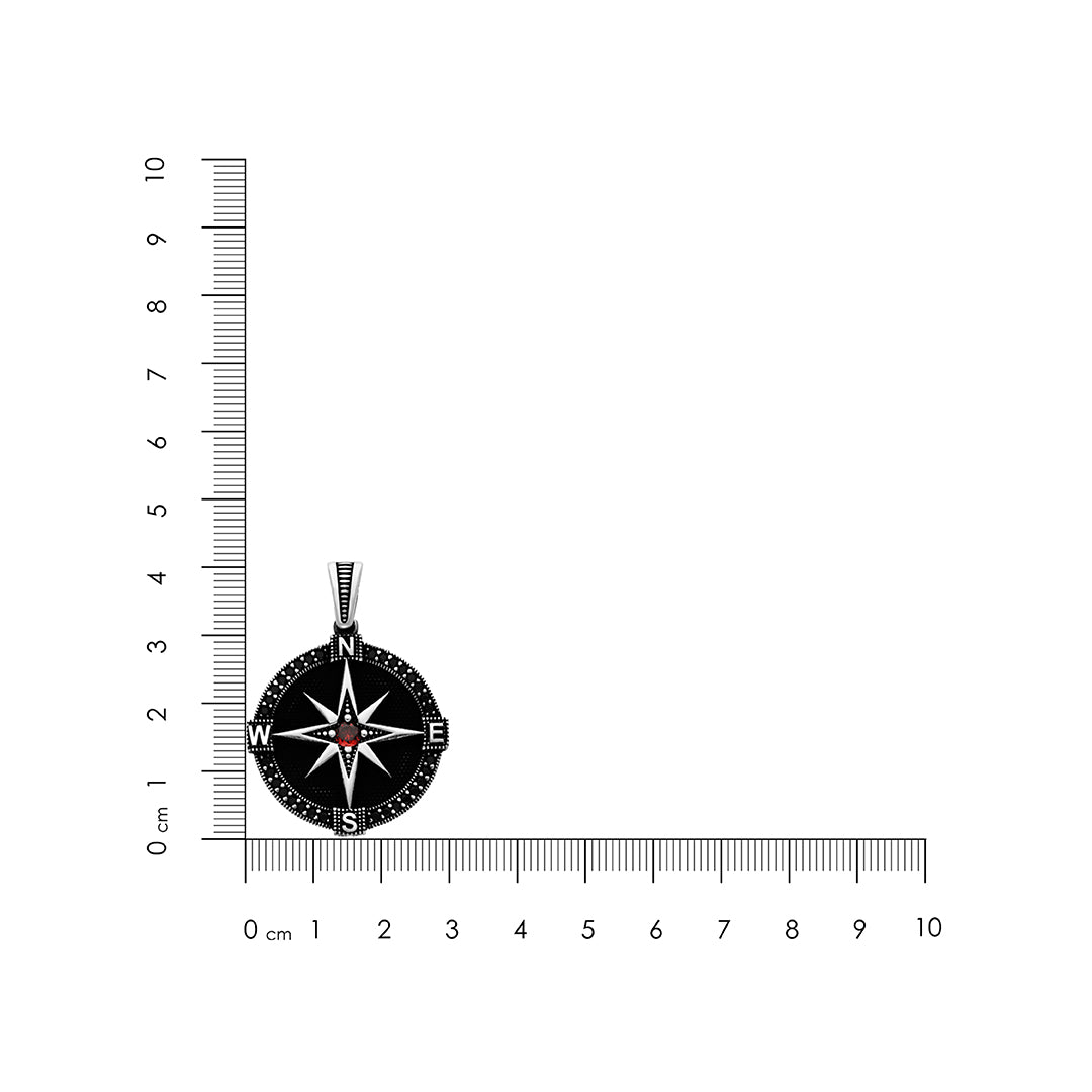 Black Zircon Compass 925 Sterling Silver Pendant