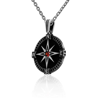 Black Zircon Compass 925 Sterling Silver Pendant