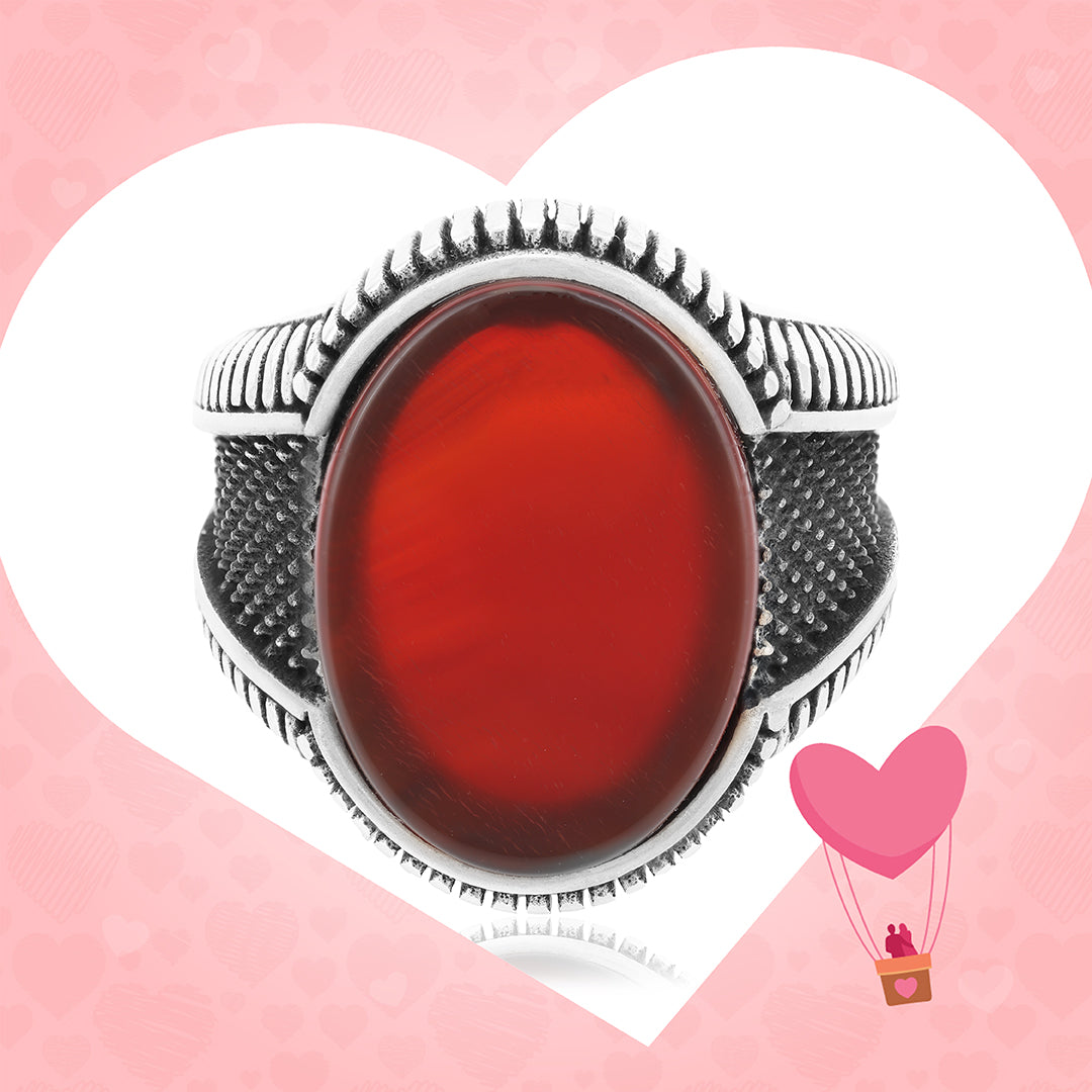 Blaze Red Agate 925 Oxidised Ring